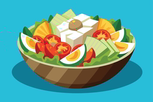 Vibrant illustration of a healthy mixed salad in a bowl. vector