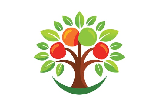 Colorful logo of a tree with apples, symbolizing healthy living. vector