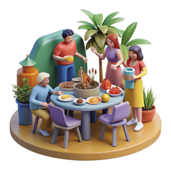 Friends Enjoying a Festive Outdoor Meal png