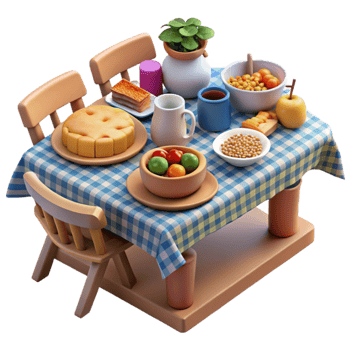 Table Setting with Delicious Food and Drinks png