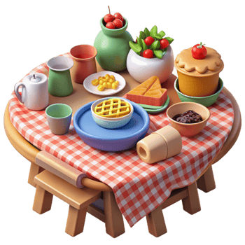 Delightful Picnic Tabletop Scene Food, Drinks Checkered Cloth png