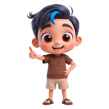 3D Cartoon Young Boy with Thumbs Up Gesture and Cheerful Expression in Pixar-Like Style png