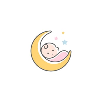 baby mascot logo sleeping moon comfortably. Sweet dream illustrations. cute baby sleep vector