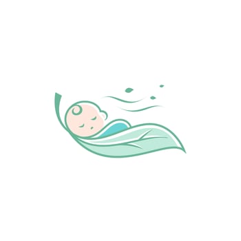 baby mascot logo sleeping leaf and wind comfortably. Sweet dream illustrations. cute baby sleep vector