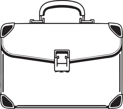 A black and white illustration of a briefcase vector