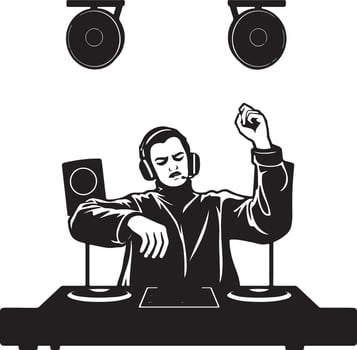 Dj with headphones and turntable vector