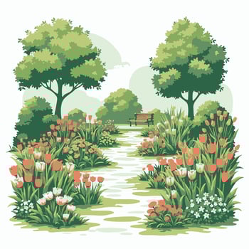 illustration of a park with flowers and trees vector