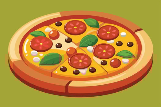 pizza slices on a wooden board, perfect for food delivery or restaurant menus. vector