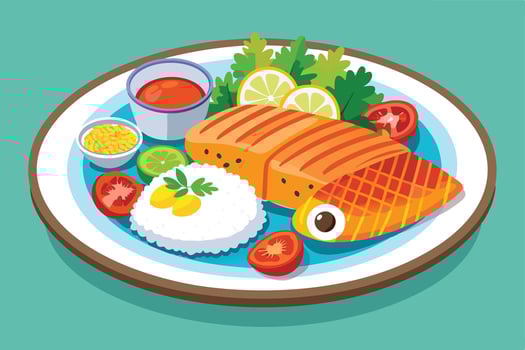 A Rice Fish and Sides on a Plate vector