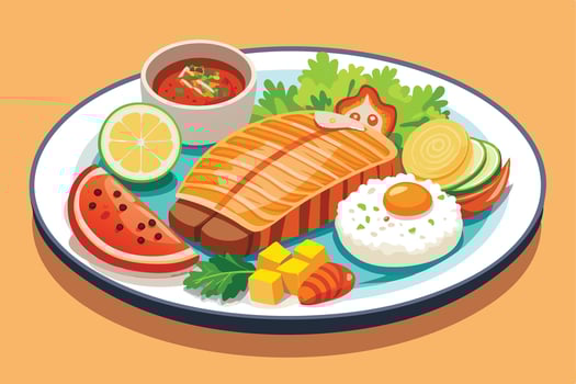 A Colorful Illustration of a Healthy Grilled Fish Dinner Plate vector