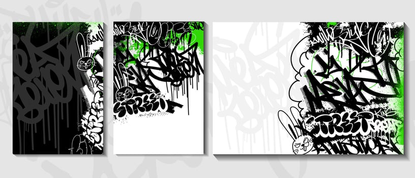 Black and White Graffiti Poster with tagging, drips and splatters of spray paint vector