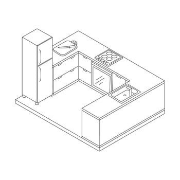 drawing 3D model kitchen isometric plan vector