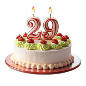 tasty birthday celebration cake and written twenty nine on the cake is isolated on transparent background png