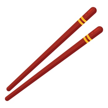 Pair of red chopsticks with gold bands ideal for Asian cuisine restaurant menu or promotional materials in elegant, upscale settings. vector