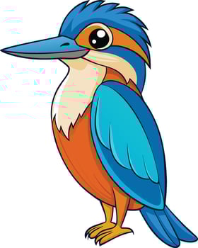 A cartoon kingfisher bird with orange and blue feathers vector