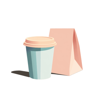 A Pastel Coffee Cup and Paper Bag Set png