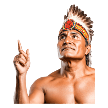 Indigenous Man in Traditional Attire with Feathered Headpiece png