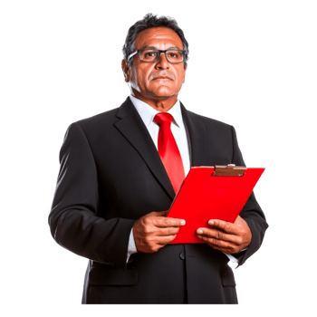 Confident Businessman Holding Clipboard in Formal Attire png