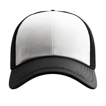 A white and black trucker style baseball cap png