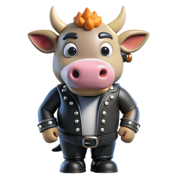 Cute 3D Cow Rocker Cartoon Bull in Leather Jacket png