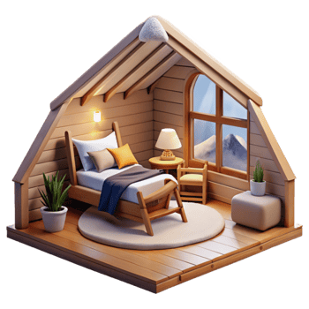 Cozy Cabin Bedroom Mountain View Retreat png