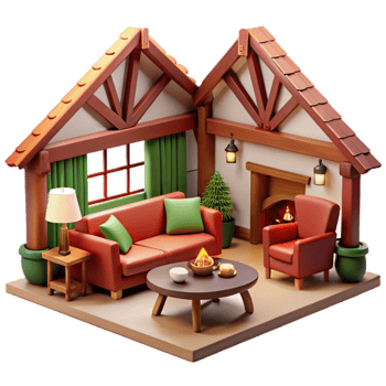 Cozy Cottage Living Room 3D Rendered Interior Design png