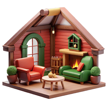 Cozy Cabin Living Room 3D Render of a Comfortable Interior png