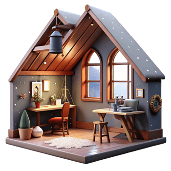 Cozy Attic Workspace Winter Crafts Holiday Decor png