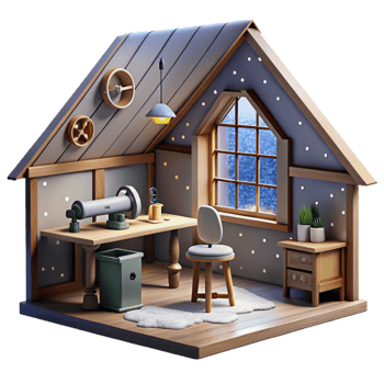 Cozy Attic Workspace 3D Render of a Creative Space png