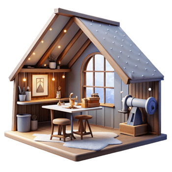Cozy Artistic Workshop Crafts, Tools, and Inspiration png