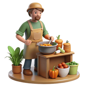 Farmer Cooking Vegetable Stew A 3D Illustration png