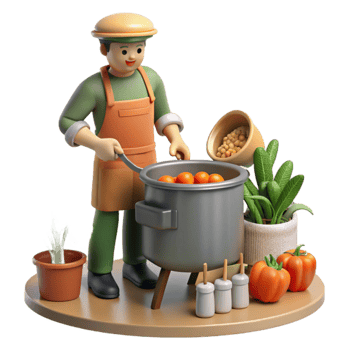 Chef Cooking Tomatoes and Beans in a Large Pot png
