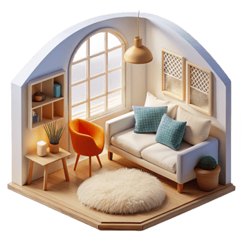 Cozy Living Room Design Modern Minimalist Interior with Arch Window png