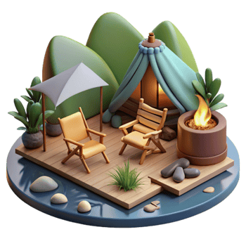 Serene Camping Scene Lakeside Relaxation with Tent Fire png