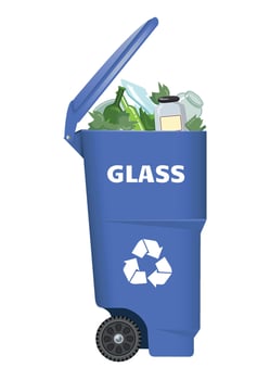 plastic trash container for glass with open lid and blue garbage on white background vector