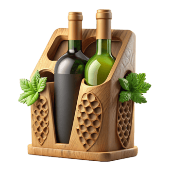 Wooden Wine Carrier with Grapevine Design png