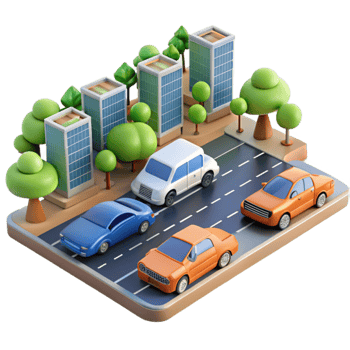 Urban Cityscape Cars, Buildings, and Trees png