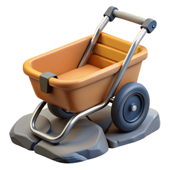 3D Model Orange Wheelbarrow on Rocks png