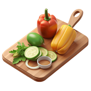 Fresh Vegetables on Cutting Board Cooking Prep png