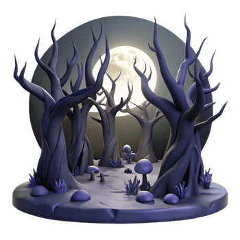 Enchanted Moonlit Forest Spooky 3D Halloween Scene png