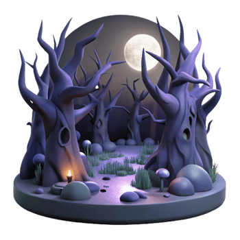 Enchanted Forest Spooky Night Scene with Moon png