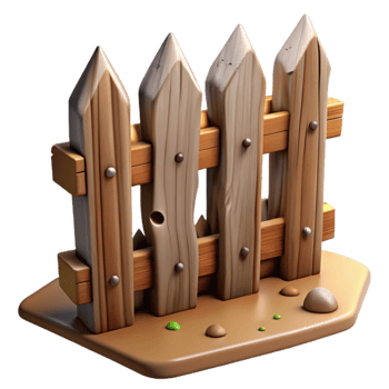 Wooden Picket Fence 3D Model Rustic, Cartoon Style png