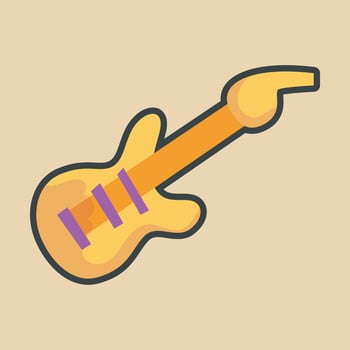cute yellow guitar with outline flat design. vector