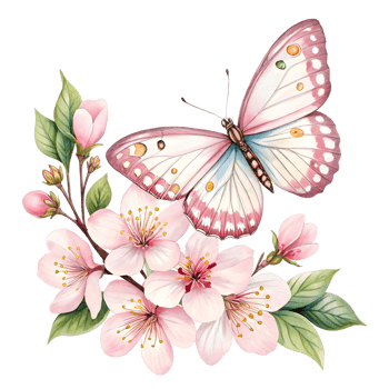 Beautiful Butterfly Sitting on Blossom Flowers with Green Leaves png