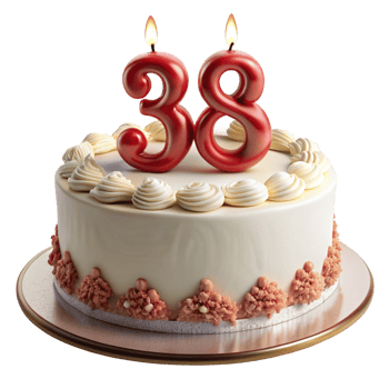 Birthday Celebration Cake and written thirty eight on the Cake is isolated on transparent background png