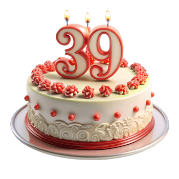 Birthday Celebration Cake and written thirty nine on the Cake is isolated on transparent background png