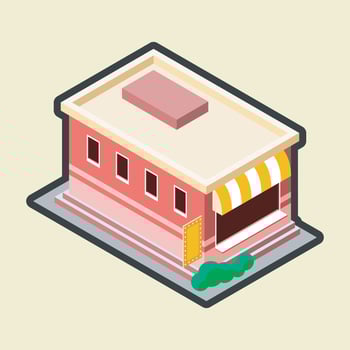 isometric store building with outline flat design. vector