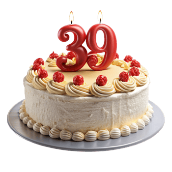 delicious Birthday Celebration Cake and written thirty nine on the Cake is isolated on transparent background png