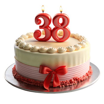 delicious Birthday Celebration Cake and written thirty eight on the Cake is isolated on transparent background png