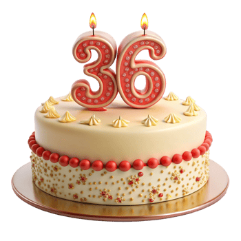 delicious Birthday Celebration Cake and written thirty six on the Cake is isolated on transparent background png